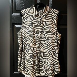 Anthropologie Joie Linen Blend Zebra Print Sleeveless Blouse